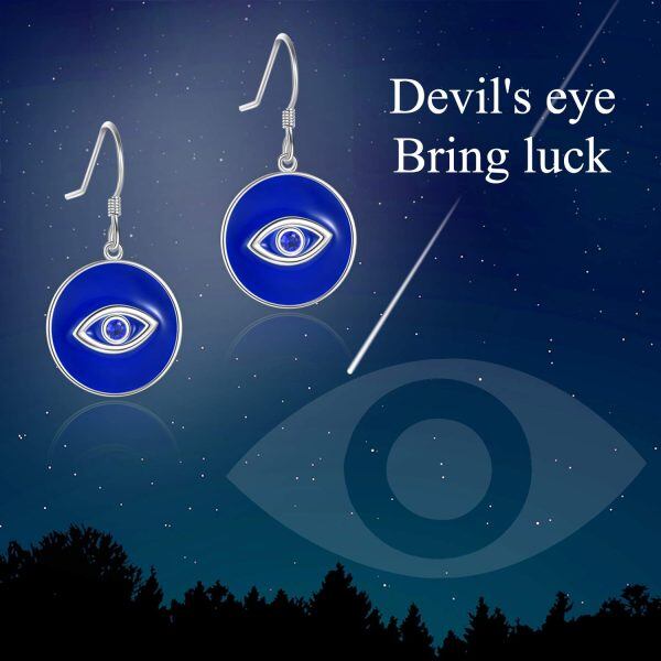 Sterling Silver Zircon Silver Plated Blue Evil Eye Dangle Earrings-5