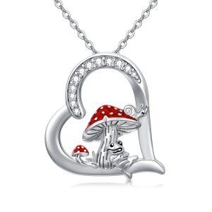 Sterling Silver Zircon Silver Plated Mushroom Pendent Necklace-0