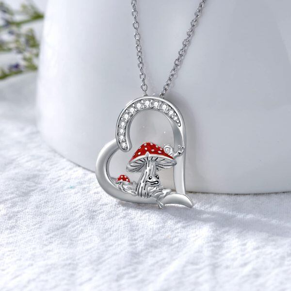 Sterling Silver Zircon Silver Plated Mushroom Pendent Necklace-1