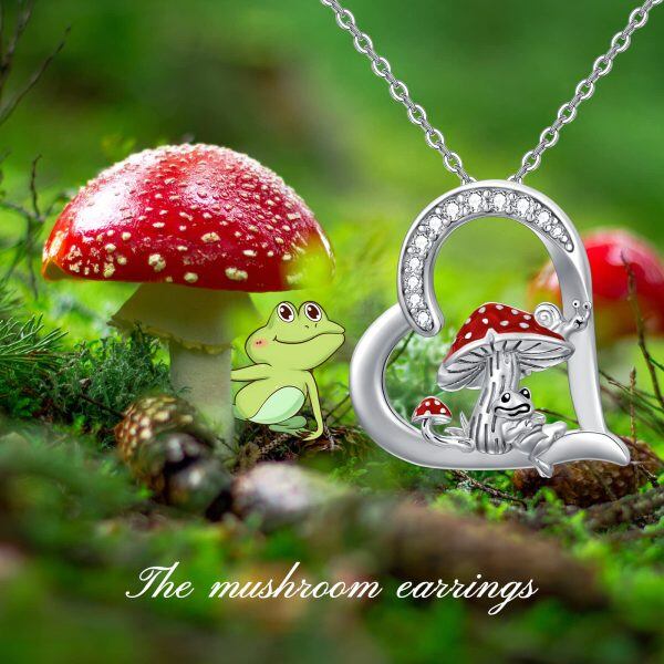 Sterling Silver Zircon Silver Plated Mushroom Pendent Necklace-5