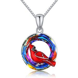 Sterling Silver Crystal Silver Plated Red Cardinal Pendent Necklace -0