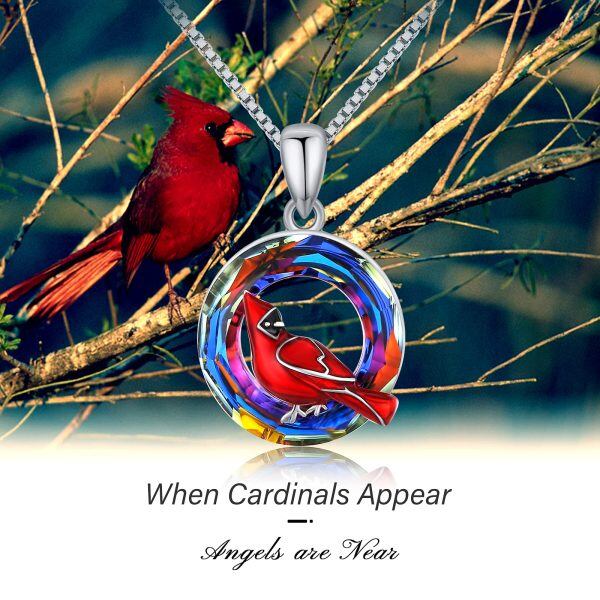 Sterling Silver Crystal Silver Plated Red Cardinal Pendent Necklace -5