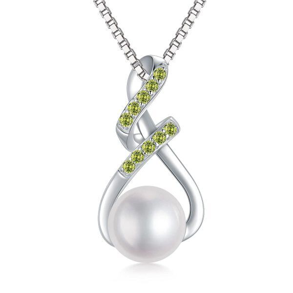 Sterling Silver Zircon and Pearl Silver Plated Infinity Pendnet Necklace-0