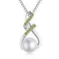 wholesale Sterling Silver Pearl Endless Love Birthstone Infinity Necklace for Mom - Sliver Plated-0-5