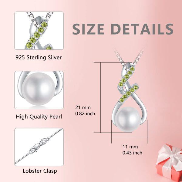 Sterling Silver Zircon and Pearl Silver Plated Infinity Pendnet Necklace-4