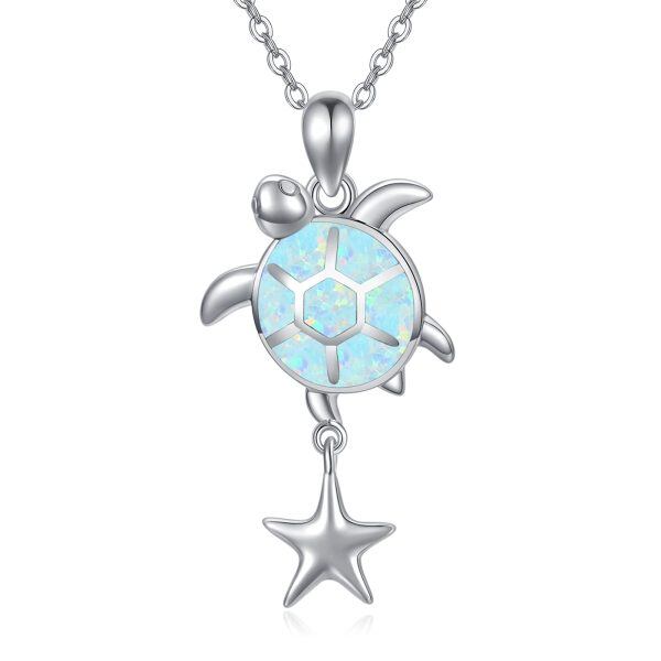 Sterling Silver Opal Silver Plated Sea Turtle Pendent Necklaces-0