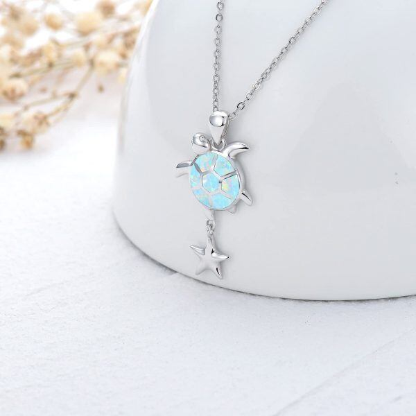 Sterling Silver Opal Silver Plated Sea Turtle Pendent Necklaces-1