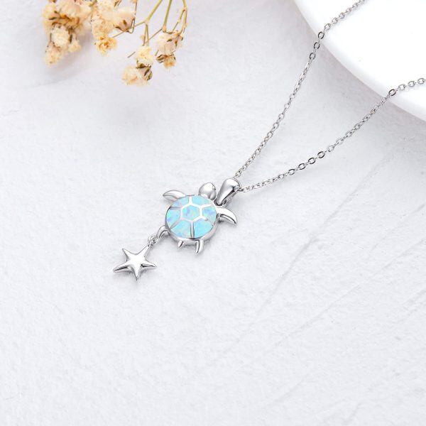 Sterling Silver Opal Silver Plated Sea Turtle Pendent Necklaces-2