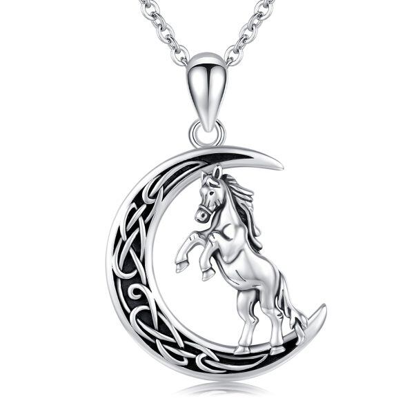 Sterling Silver Oxidized Horse Necklace-0