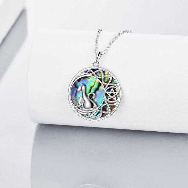 Sterling Silver Abalone Shell Rhodium Plated Cat Necklace-1