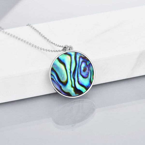 Sterling Silver Abalone Shell Rhodium Plated Cat Necklace-2