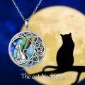 wholesale 925 Sterling Silver Abalone Shell Cat Pentagram Circle Pendant Necklace for Women Girls Mothers Day Gift-0-4