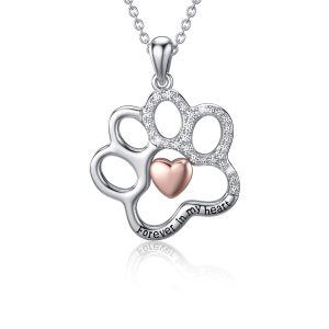 Sterling Silver Dog Paw Print Necklace-0