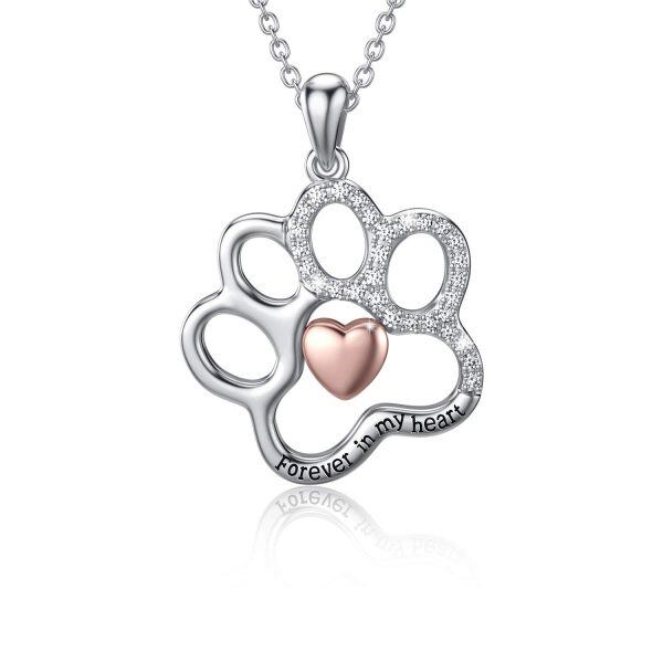 Sterling Silver Dog Paw Print Necklace-0