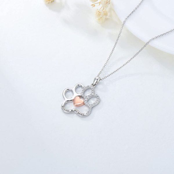 Sterling Silver Dog Paw Print Necklace-3