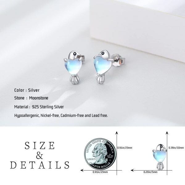 Sterling Silver Moonstone Silver Plated Hummingbird Bird Heart Stud Earrings -2