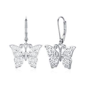 Sterling Silver Rhodium Plated Butterfly Earrings-0