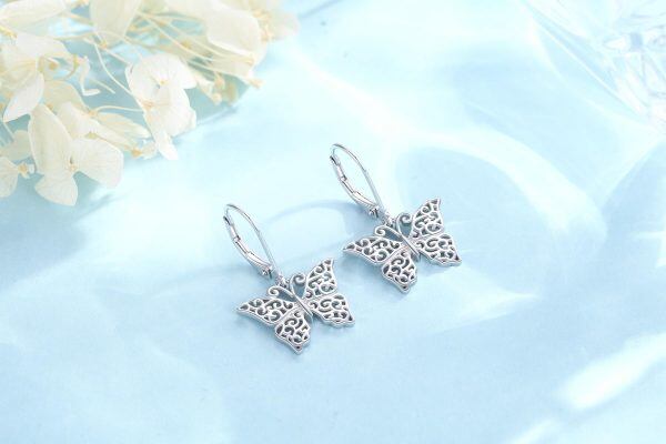 Sterling Silver Rhodium Plated Butterfly Earrings-1