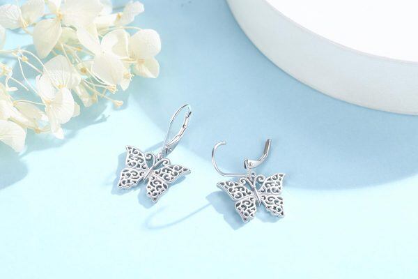 Sterling Silver Rhodium Plated Butterfly Earrings-2