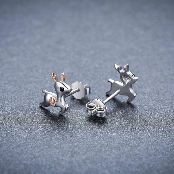 Sterling Sliver Zircon Two Tone Color Deer Stud Earrings -2