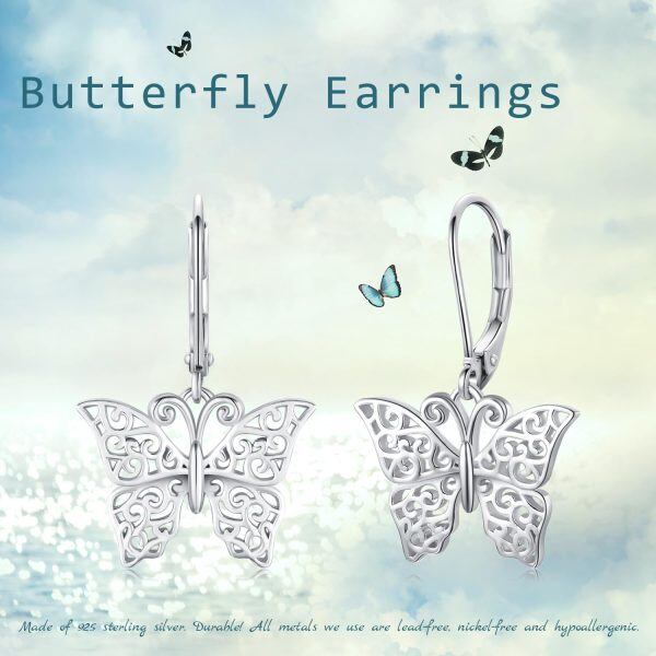 Sterling Silver Rhodium Plated Butterfly Earrings-5