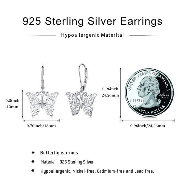 Sterling Silver Rhodium Plated Butterfly Earrings-6