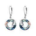 wholesale 925 Sterling Silver Blue Crystal Double Dolphins Drop Earrings for Women Girls Mom Gift-0-0