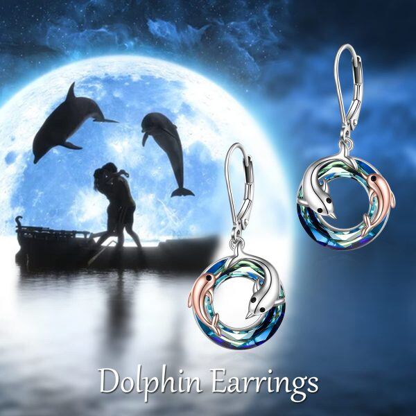 Sterling Silver Crystal Rhodium And Rose Gold Plated Dolphin Earrings-4