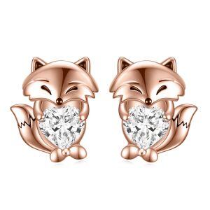 Sterling Silver Zircon Rose Gold Plated Fox Earrings-0