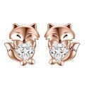 wholesale Rose Gold 925 Sterling Silver Cubic Zirconia Fox Heart Stud Earrings for Women and Girls-0-0