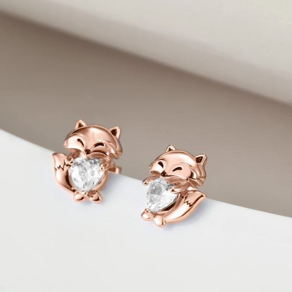 Sterling Silver Zircon Rose Gold Plated Fox Earrings-2