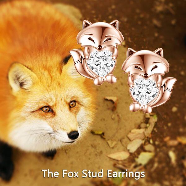 Sterling Silver Zircon Rose Gold Plated Fox Earrings-4