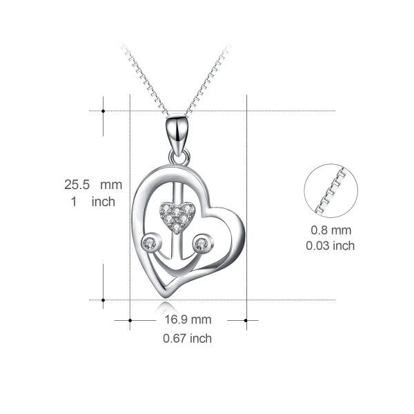 Sterling Silver Zircon Rhodium Plated Anchor Heart Necklace-3