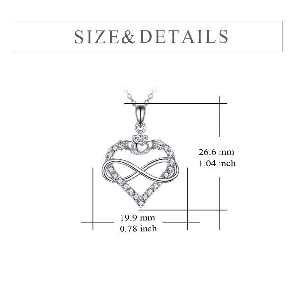 Sterling Silver Zircon Rhodium Plated Claddagh Necklace-3