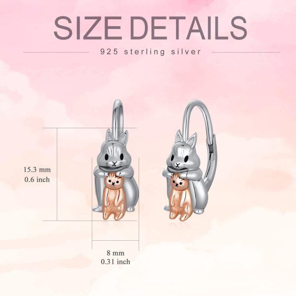 Sterling Silver Rhodium And Rose Plated Bunny Cat Earrings-4