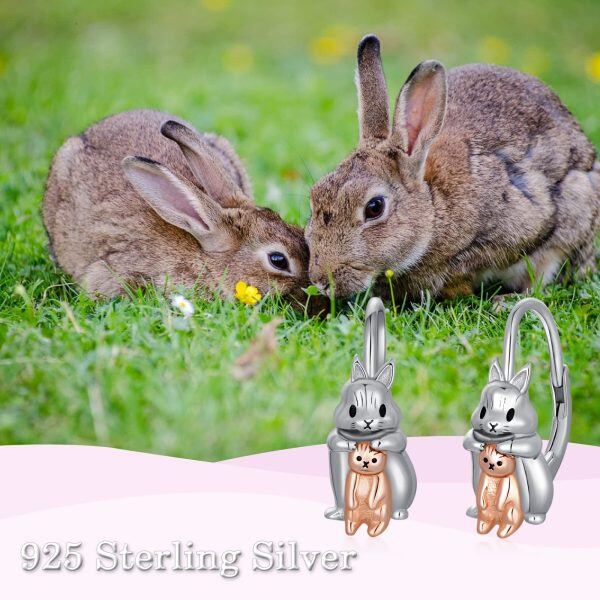 Sterling Silver Rhodium And Rose Plated Bunny Cat Earrings-5