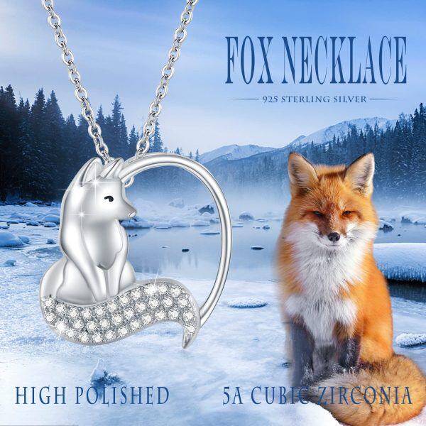 Sterling Silver Zircon Rhodium Plated Fox Necklace-4