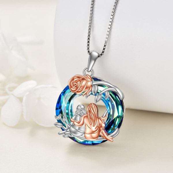 Sterling Silver Crystal Rhodium And Rose Gold Plated Sister Necklace-5