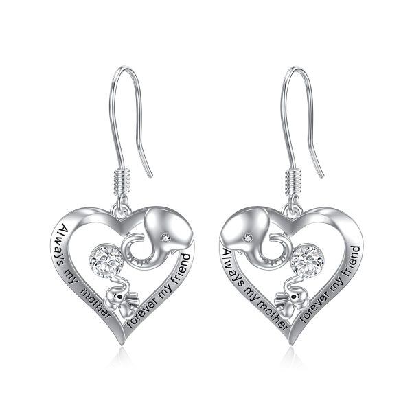 Sterling Silver Zircon Rhodium Plated Elephant Earrings-0