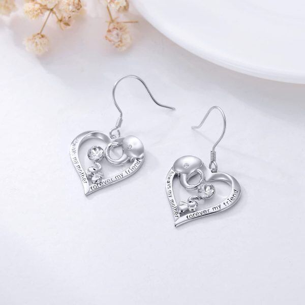 Sterling Silver Zircon Rhodium Plated Elephant Earrings-1