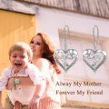 wholesale 925 Sterling Silver Heart-Shaped Elephant Drop Earrings with Cubic Zirconia and Engraved Message Always my mother forever my friend for Mother's Day Gift-0-5