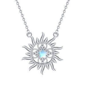 Sterling Silver Moonstone Rhodium Plated Celtic Sun Necklace-0