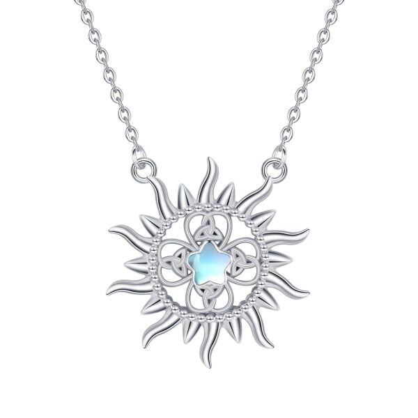 Sterling Silver Moonstone Rhodium Plated Celtic Sun Necklace-0