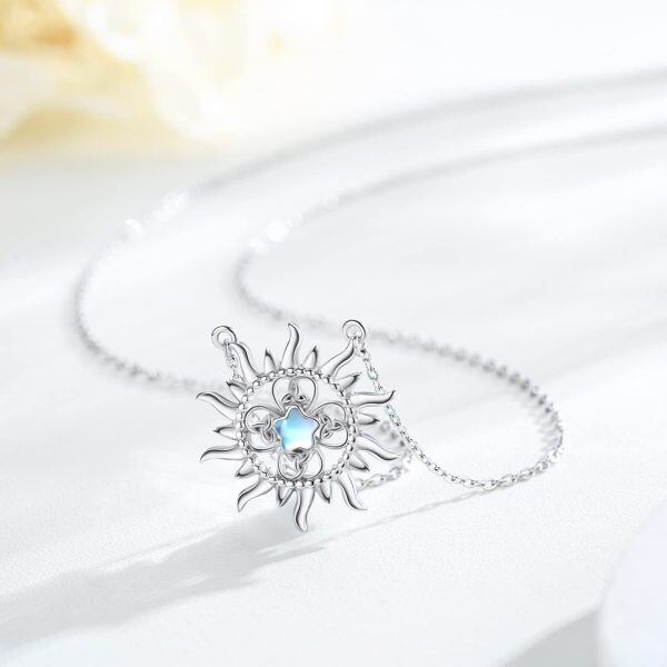 Sterling Silver Moonstone Rhodium Plated Celtic Sun Necklace-1