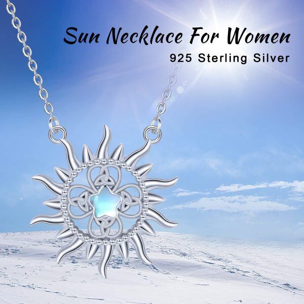 Sterling Silver Moonstone Rhodium Plated Celtic Sun Necklace-5