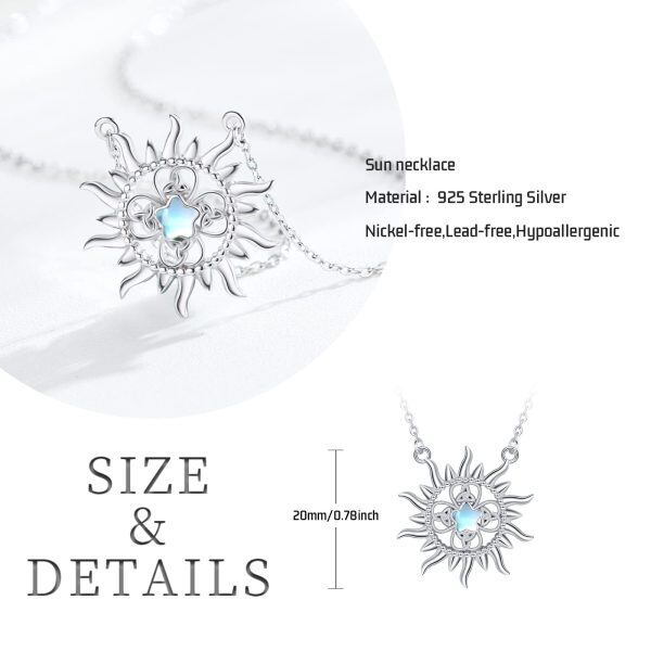 Sterling Silver Moonstone Rhodium Plated Celtic Sun Necklace-6