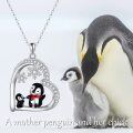 wholesale 925 Sterling Silver Penguin Snowflake Heart Pendant Necklace for Mother & Daughter-0-4