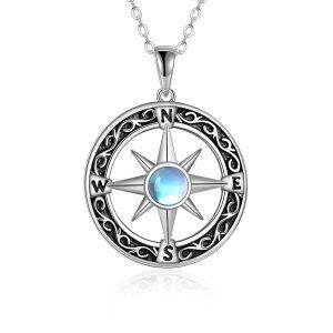 Sterling Silver Moonstone Oxidized Compass Necklace-0