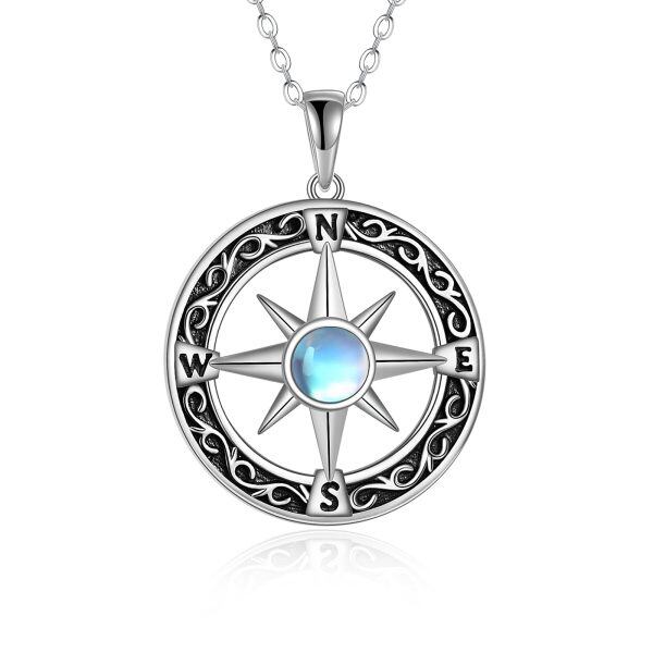 Sterling Silver Moonstone Oxidized Compass Necklace-0