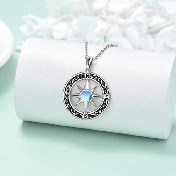 Sterling Silver Moonstone Oxidized Compass Necklace-2